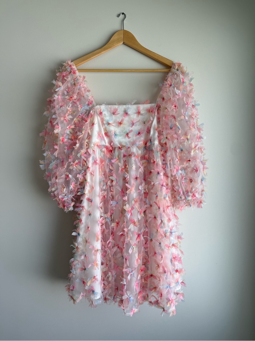 Impressions Pink 3D Floral Tulle Puff Sleeve Mini Dress M
